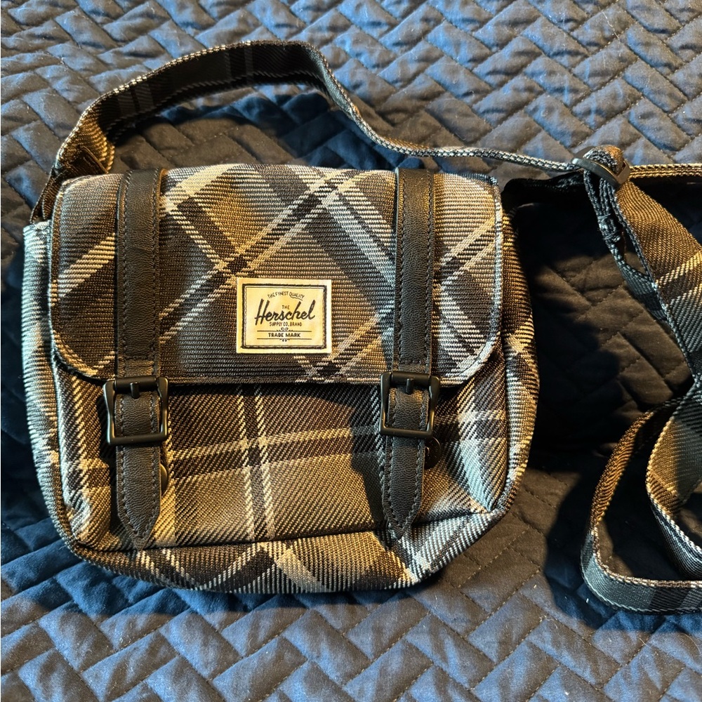 Herschel Supply Company Black and Grey Plaid Retreat Crossbody Bag